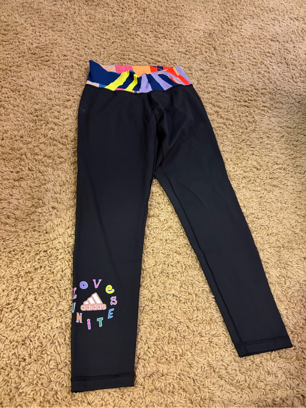 Adidas Black Leggings with Multicolor Waistband